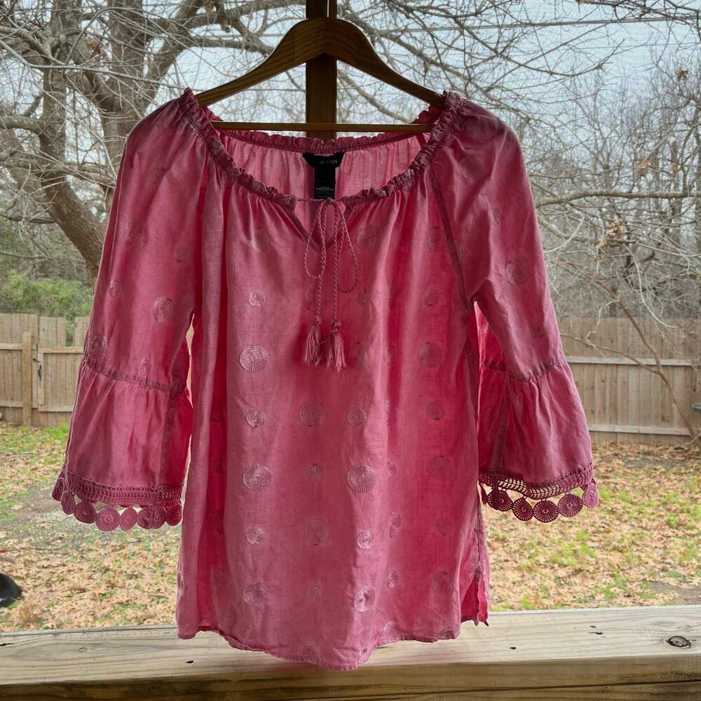 Ali Miles Women's Pink Printed 100% Linen Boho Top Size S